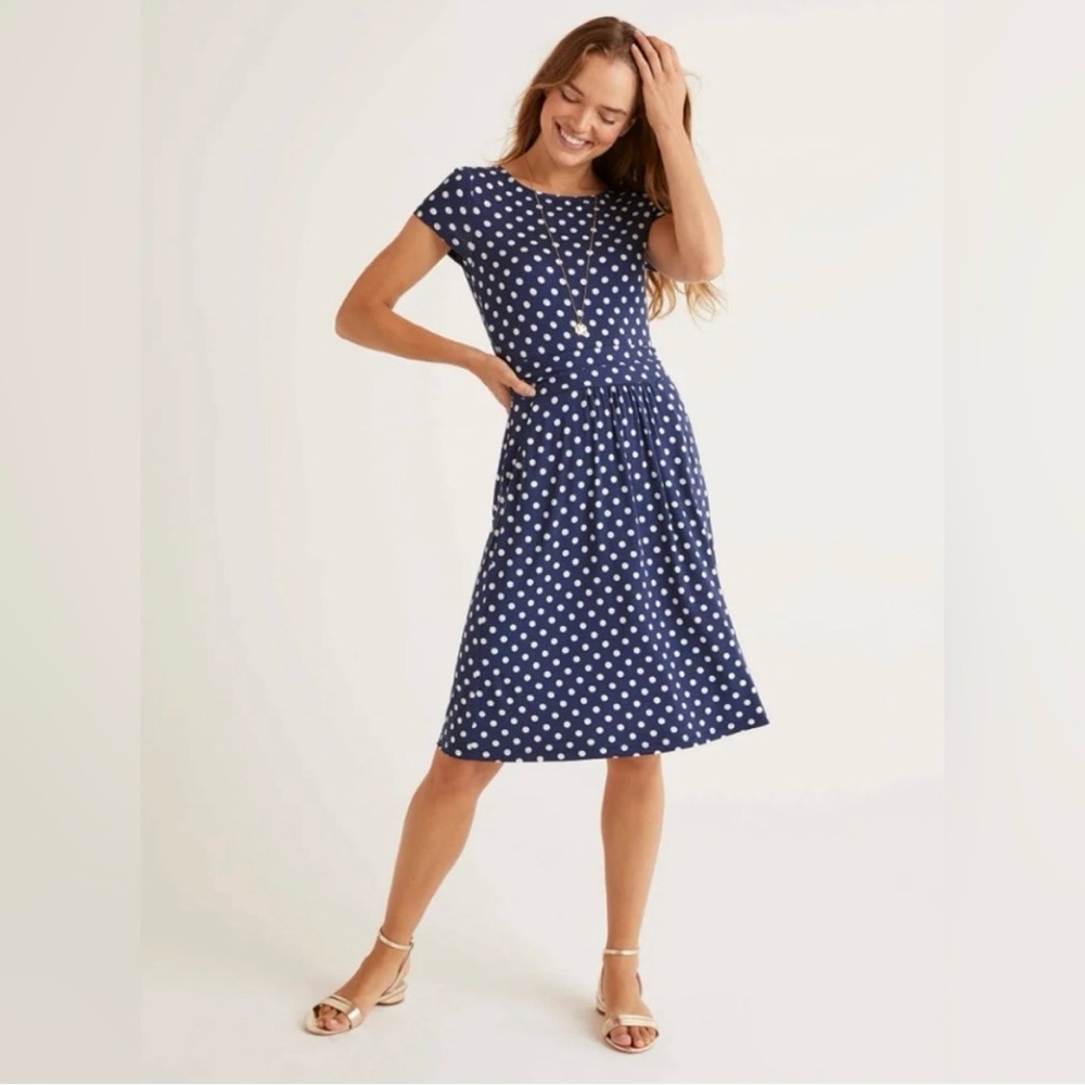 BODEN AMELIE NAVY & WHITE POLKA DOT DRESS, Sz 6